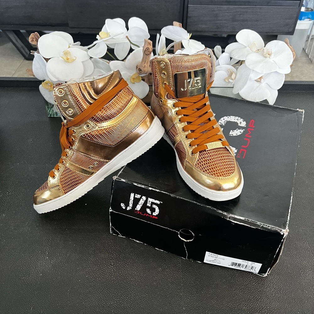 New J75 by JUMP Fierce Gold hightop sneakers.